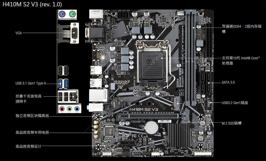 技嘉h410m s2 v3 主板 intel h410 lga 1200_主板_台式机配件_电脑