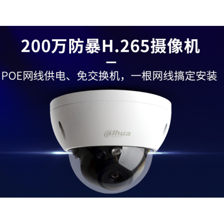 大華 DH-IPC-HDBW1230R-V5 3.6MM 功能款 200萬紅外定焦防暴半球網(wǎng)絡攝像機