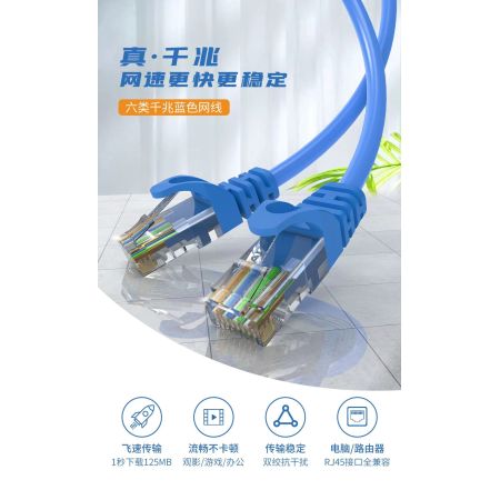 艾德生 35044 超六類無氧銅成品網(wǎng)線 1米 千兆網(wǎng)線 過福祿克信道測試 工程級機房網(wǎng)絡跳線 國標過測 藍色