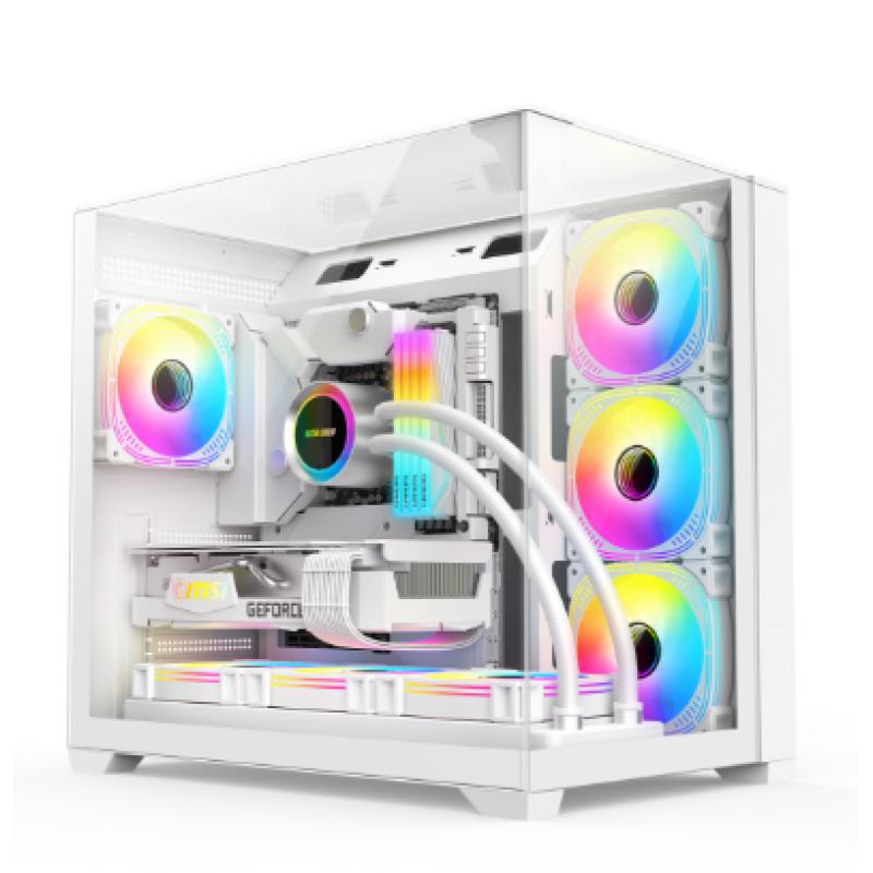 技展 星煜H02-全景版 白色 三面玻璃海景房機箱（ATX/360水冷/TYPE-C接口/支持背插/）