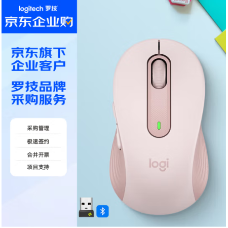 羅技（Logitech）M650 企業(yè)級(jí)無線藍(lán)牙鼠標(biāo) 辦公鼠標(biāo) 男女通用雙模中小手鼠標(biāo) 優(yōu)選系列 帶Logi Bolt接收器 粉色M