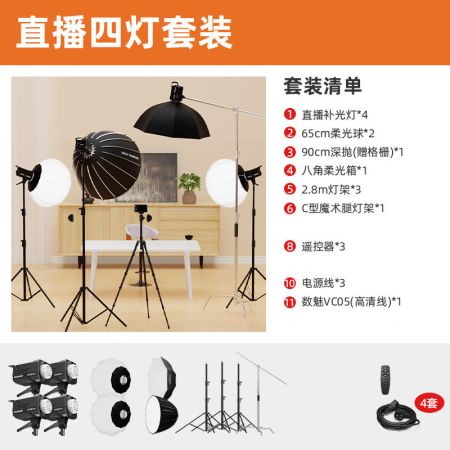 沃爾夫?qū)鵖400 2球燈+1深拋+1八角套餐雙色溫 直播美顏補(bǔ)光燈攝影打光直播間常亮四燈套餐 100W燈頭【65cm球燈*2+90cm深拋*1+八角*1+燈頭*4+2.8米三腳架*3+魔術(shù)腿鋼架*1】