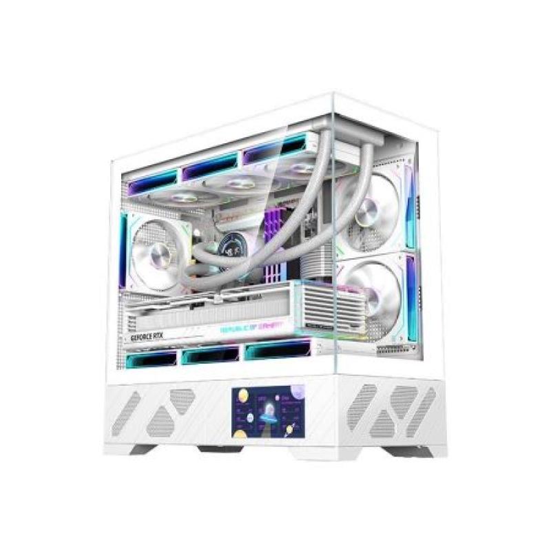 玩嘉 千禧MATX -副屏版 白色 無立柱270度海景房 5.5寸顯示屏，支持自定義屏幕設(shè)置，顯示屏可互換位置，