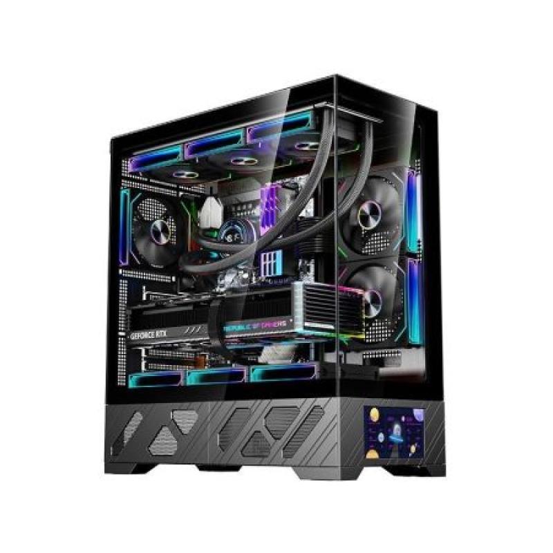 玩嘉 千禧ATX -副屏版 黑色 無立柱270度海景房 5.5寸顯示屏，支持自定義屏幕設(shè)置，顯示屏可互換位置，