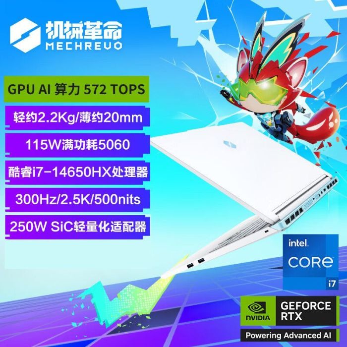 機械革命 極光X潮玩 16英寸 海鹽白 I7-14650HX 32G 1T RTX5060-8G 300Hz 2.5K 高性能游戲筆記本電腦