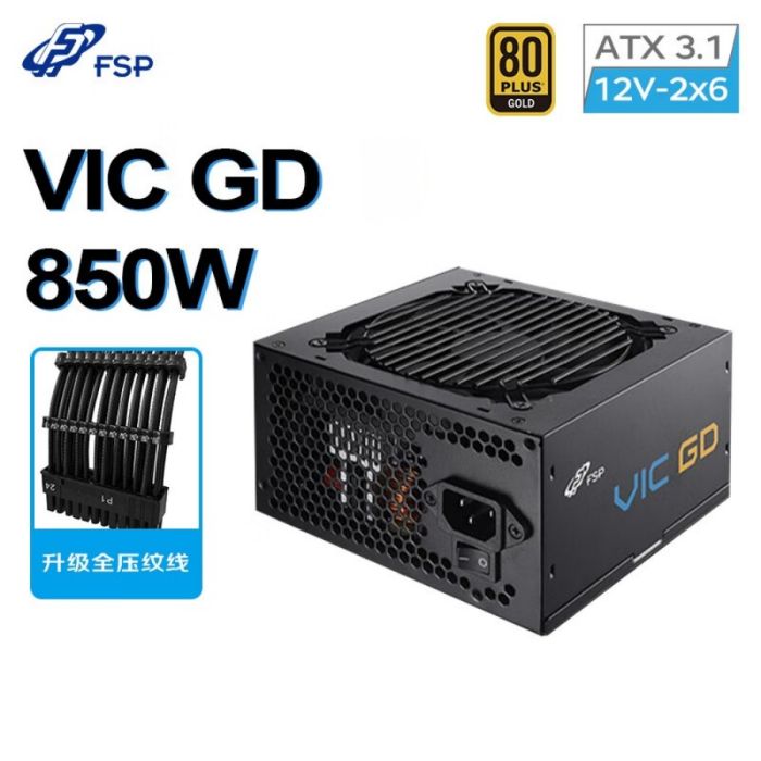 全漢（FSP）VIC GD 850W 金牌直出電源  黑色 全壓紋線 （ATX3.1/PCle12V-2v6/LLC+DC-DC/105℃主電容）