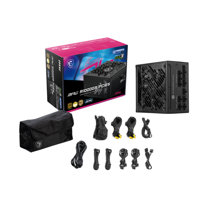 MSI微星MPG A1000GS  額定1000W金牌全模組電源 ATX3.1/原生16PIN/十年保障/全日系電容/支持5080顯卡