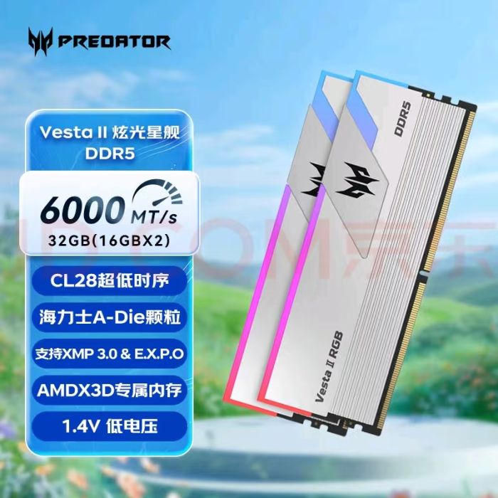 宏碁掠奪者 Vesta II 炫光星艦 16G×2 6000 C28 銀色DDR5 16G×2 6000 C28