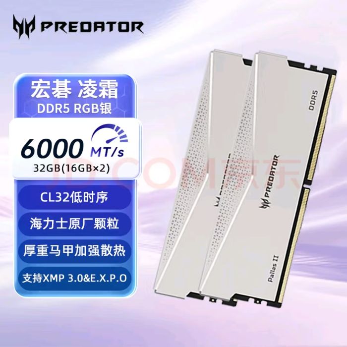 宏碁掠奪者 Pallas II凌霜 16G×2 6000 C32 DDR5 銀色 16G×2 6000 C32
