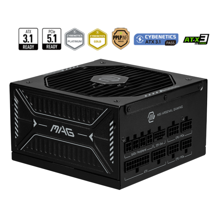 MSI 微星 MAG A850GLS迫擊炮 額定850W金牌全模組電源 ATX3.1/原生16PIN/原生PCIE5.1/七年保/5080顯卡/壓紋模組線