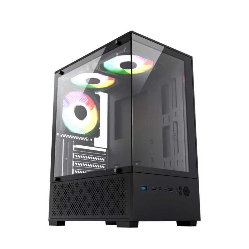 臺科中電  T8：黑色 海景房， 支持：中小板+240水冷+U3，MATX結(jié)構(gòu)，