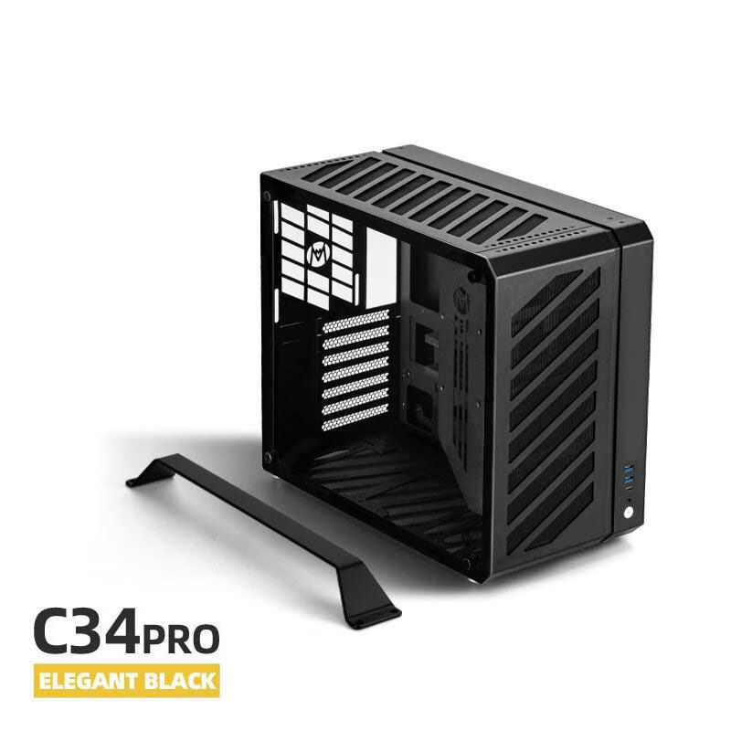 方糖機械大師酷方C34Pro 典雅黑 小型ATX/EATX主板 側(cè)透便攜鋁合金小機箱 散熱器限高165mm  顯卡限長≤42cm 支持360水冷