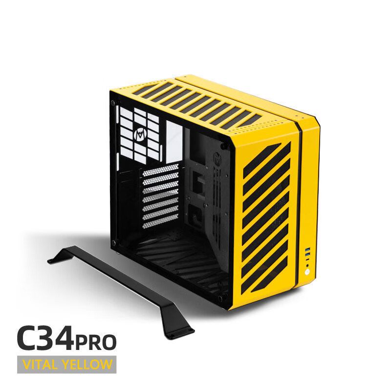 方糖機械大師酷方C34Pro  活力黃 小型ATX/EATX主板 側(cè)透便攜鋁合金小機箱 散熱器限高165mm  顯卡限長≤42cm 支持360水冷