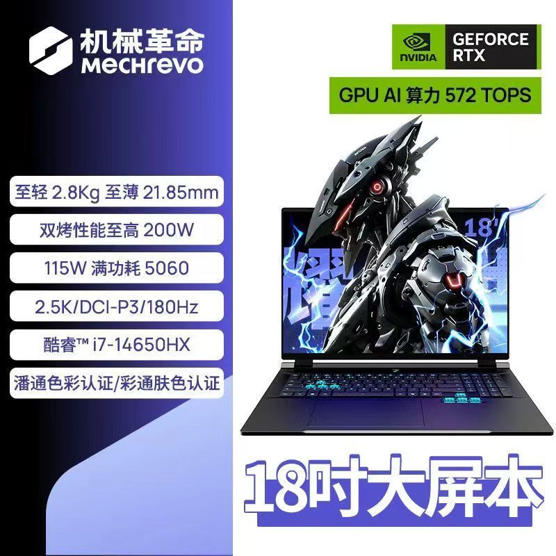 耀世18Pro I7-14650HX/16G*1 5600/1T SSD/RTX5060 8G/180Hz/DCI-P3 100%/500nit/80Wh/深淵黑 18英寸高端大屏游戲本