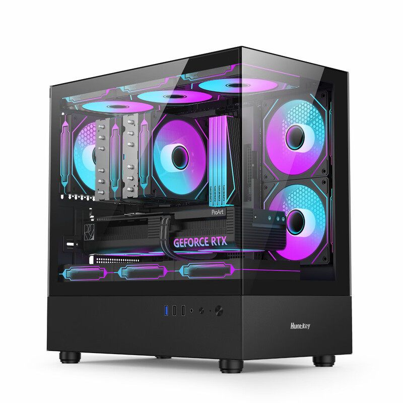 航嘉G60海景房黑色機(jī)箱 支持240水冷 雙面?zhèn)韧?M-ATX全兼容 無(wú)立柱全景270° 左右側(cè)板快拆設(shè)計(jì)