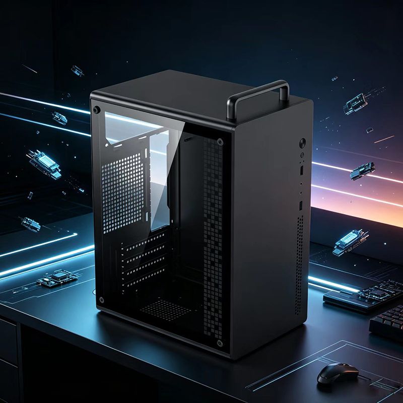 絕塵俠 小摩托  側(cè)透厚板材辦公臺式機(jī)電腦機(jī)箱 USB3.0x1.2.0x1 M-ATX ITX主板25厘米長顯卡，支持4銅管風(fēng)扇