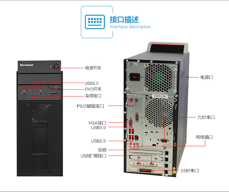 联想lenovo扬天 w4096d台式电脑(i5-7400 8g 1t 2g独