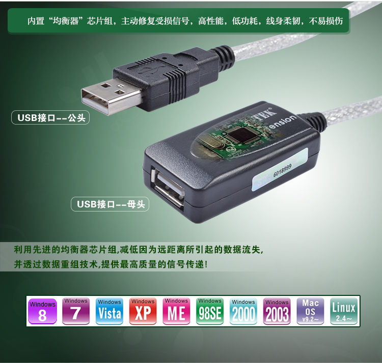 力特(Z-TEK)ZK010A USB 2.0 信号放大延长线