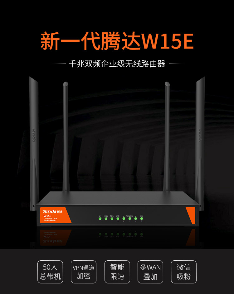 腾达(tenda) w15e 1200m 双频企业级无线路由器