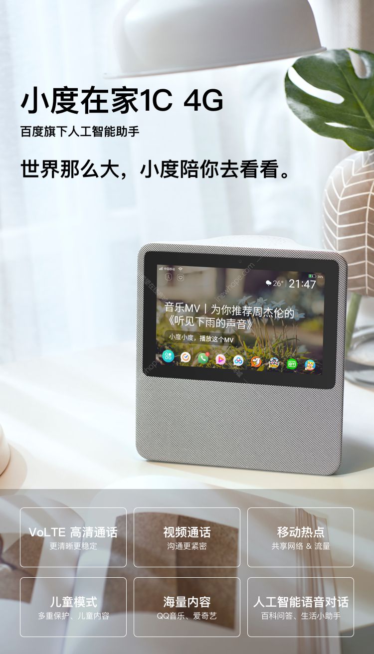 小度在家1c插卡4g版智能屏智能音箱银色