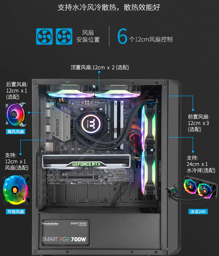 tt(thermaltake)启航者s3 黑色 机箱水冷电脑主机 (支持atx主板/支持