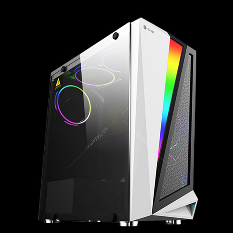 玩嘉冰甲白色骑士机箱台式电脑主机箱玻璃侧透rgb灯条水冷机箱空箱