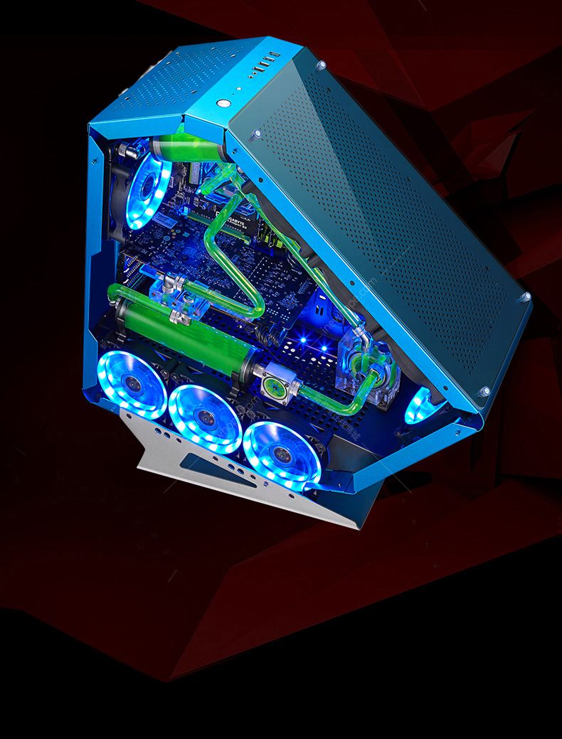 玩嘉 三角兽 蓝色 机箱 台式机电脑水冷机箱 台式高端玻璃双侧透游戏
