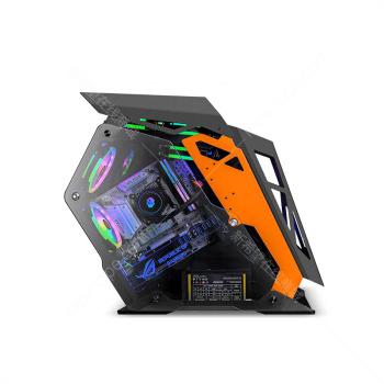 玩嘉 小咖 黑色 水冷机箱 钢化玻璃侧透网吧中咖游戏电脑开放式主机箱