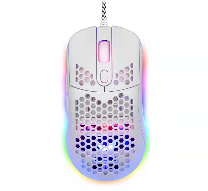 冰甲gt660超轻蜂巢外壳有线rgb游戏鼠标白色